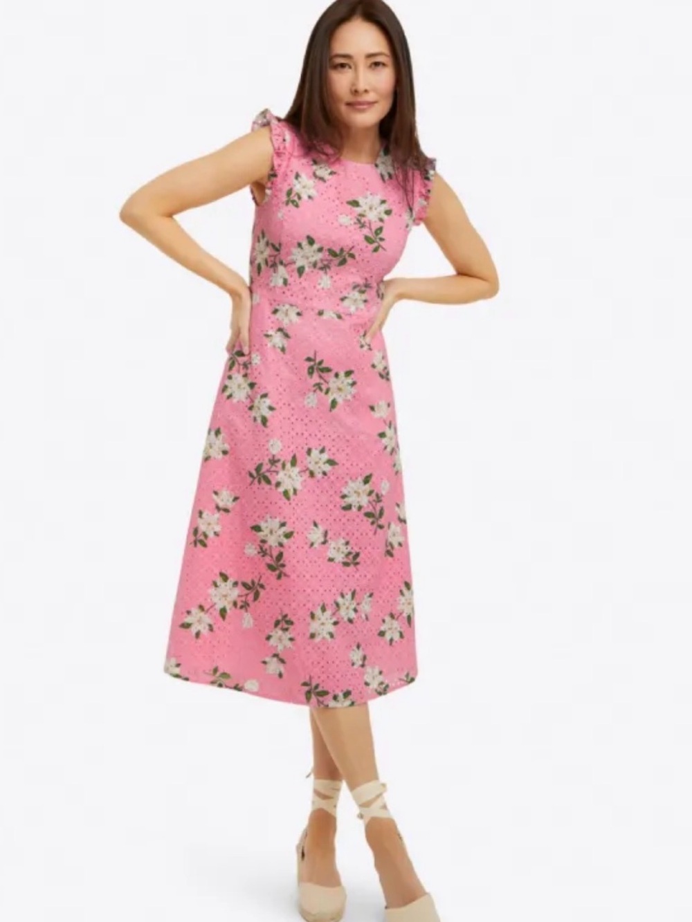 Draper James Magnolia Love Circle Midi Dress In Pink Magnolia Sz 8 Eyelets $150